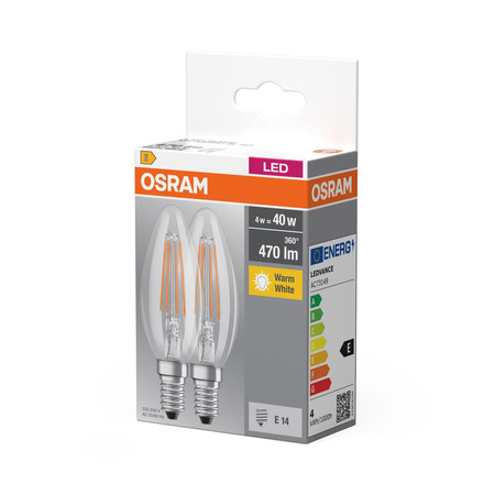 2x Żarówka LED B35 Świeczka E14 4W = 40W 470lm 2700K Ciepła 300° BASE Osram
