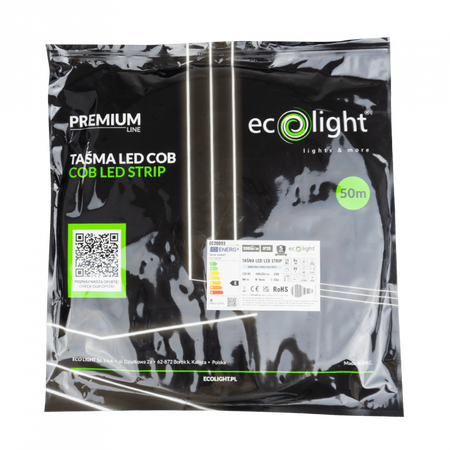 Taśma LED Pasek COB 9W/m 990lm/m 480LED/m 12V 6000K Zimna IP20 Rolka 50m Ecolight