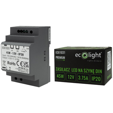 Zasilacz Na Szynę Led DIN Premium Line 12V 45W Ecolight