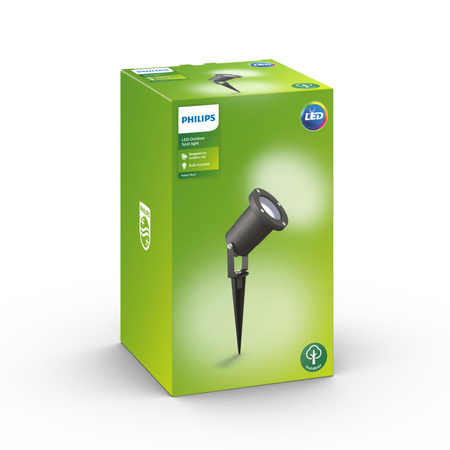 Lampa Ogrodowa Reflektor GU10 IP44 Czarna Puled Philips