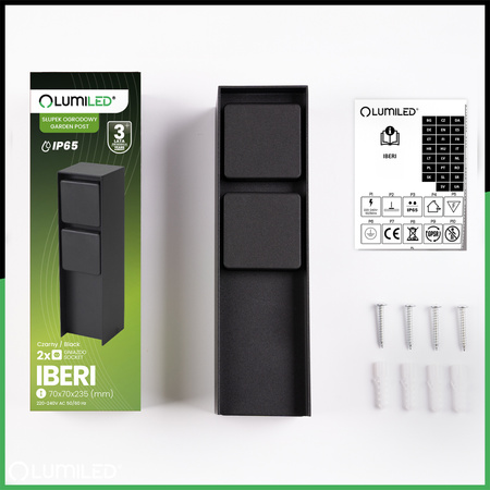 Słupek Ogrodowy IBERI Zewnętrzny Stojący 230V 2x Gniazdo Sieciowe IP65 LUMILED