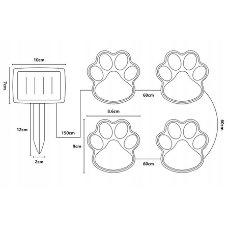 Lampki Ogrodowe LED Solarne Dogruntowe Łapki 6500K IP44 z Czujnikiem Zmierzchu 470cm Czarno-Białe