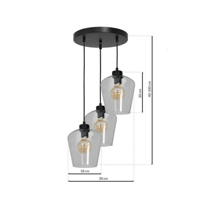 Lampa wisząca SANTIAGO 3xE27 Klosz Transparentne Szkło MLP6611 Metal + Szkło