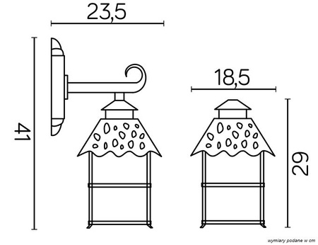 Lampa Ogrodowa Zewnętrzna Elewacyjna KINKIET LED CADIZ K 3012/1/Z E27 Su-Ma