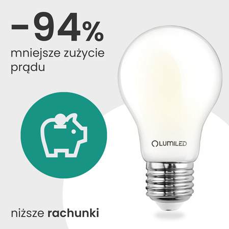 Żarówka LED E27 A60 3,8W 840lm = 60W 2700K Ciepła 360° Filament KLASA A LUMILED