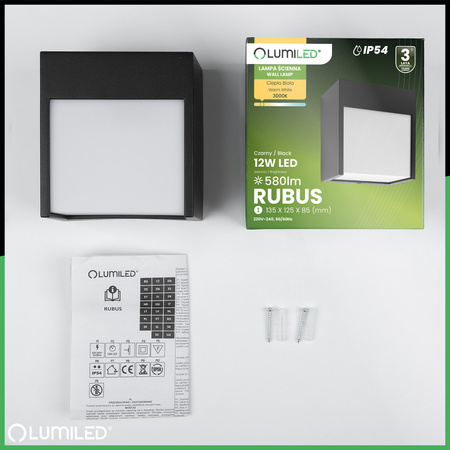 Lampa Ogrodowa Ścienna LED Kinkiet Elewacyjny Zewnętrzny IP54 12W 3000K RUBUS LUMILED