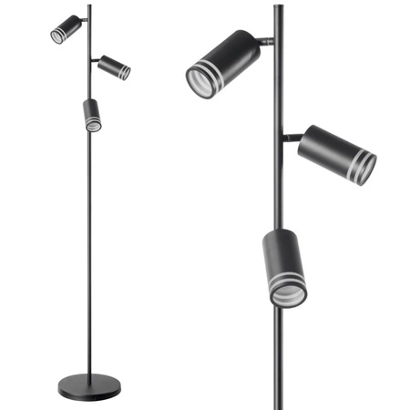 Lampa Podłogowa Stojąca 3x GU10 Czarna ROMA Sanico Goldlux