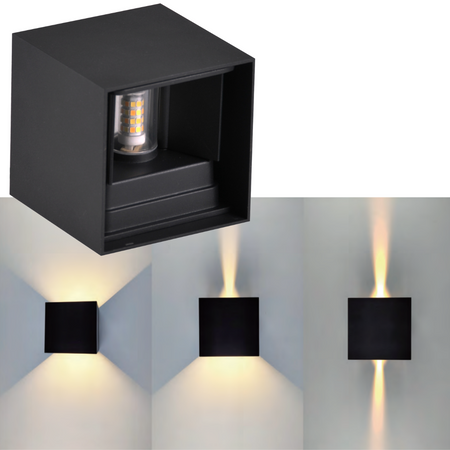 Lampa Ogrodowa LED Kinkiet Elewacyjny G9 Oprawa Zewnętrzna Czarna Góra/Dół z Regulowanym Kątem Świecenia Kira