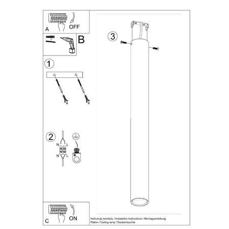 Lampa Sufitowa Oprawa Natynkowa SPOT TUBA GU10 Tubularna Czarna Nowoczesna Lagos Sollux