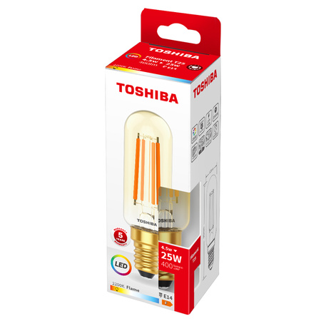 Żarówka LED E14 T25 4,5W = 25W 400lm 2200K Ciepła Filament Bursztynowa TOSHIBA