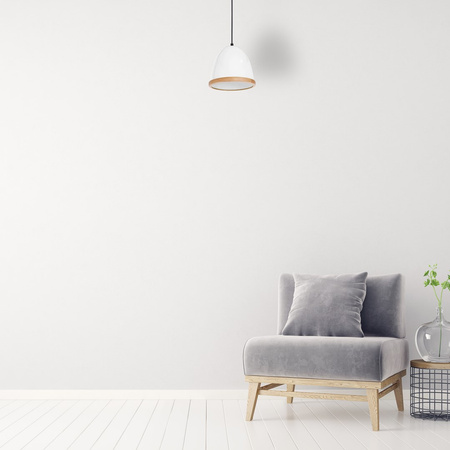 Lampa wisząca STUDIO 1xE27 Klasyczny Klosz Drewniane Wykończenie Biała MLP8849 Milagro Metal + Drewno