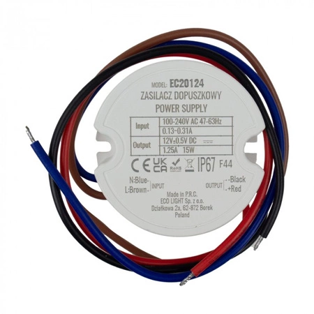 Zasilacz dopuszkowy FI60 do Taśm LED 15W 12V 1.25A Hermetyczny IP67 Ecolight