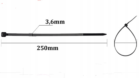 Opaska Zaciskowa Kablowa Mocna 3,6x250mm czarna 100 sztuk ECOLIGHT