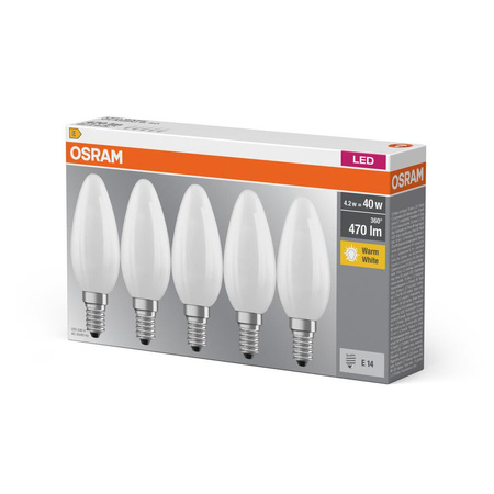 5x Żarówka LED B35 Świeczka E14 4W = 40W 470lm 2700K Ciepła 300° BASE Osram