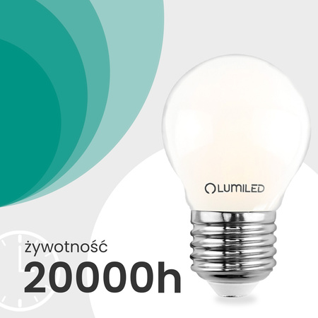 Żarówka LED E27 Kulka P45 2,2W 470lm = 40W 2700K Ciepła 360° Filament KLASA A LUMILED