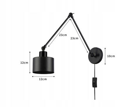 Kinkiet Ścienny Lampa Natynkowa Ruchomy E27 Czarny Elza Masterled