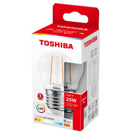 Żarówka LED E27 G45 2,5W = 25W 250lm 2700K Ciepła Filament TOSHIBA
