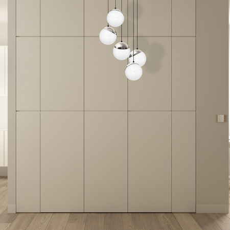 Lampa wisząca SFERA 5xE14 Białe Kule Chromowane Detale MLP8885 Milagro Metal + Szkło