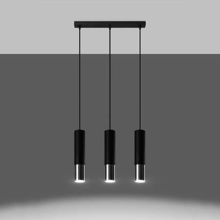 Lampa Sufitowa Oprawa Natynkowa SPOT TUBA 3x GU10 Wisząca Zwis Tubularna Czarna Chrom Nowoczesna Loopez Sollux