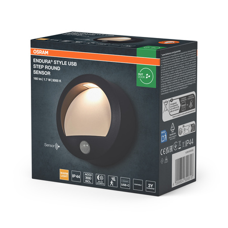 Kinkiet Ogrodowy Lampa Elewacyjna Zewnętrzna LED z Czujnikiem Ruchu i Zmierzchu 1.7W 70lm 3000K Ciepła Szary IP44 Endura Osram