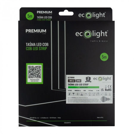 Taśma LED Pasek COB 9W/m 480LED/m 12V Zielona IP65 Rolka 5m Ecolight