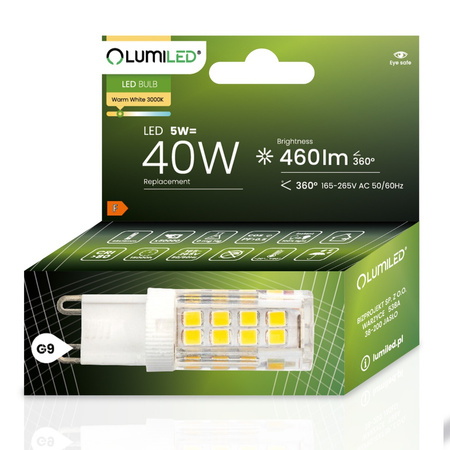 Żarówka LED G9 Kapsułka 5W = 40W 460lm 3000K Ciepła 360° LUMILED