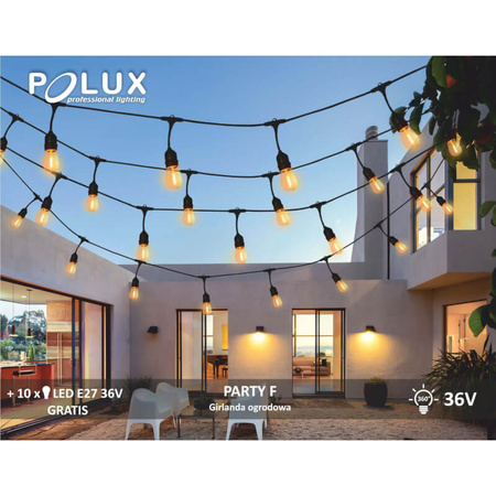 GIRLANDA OGRODOWA ozdobna 5,6m 10xE27 Filament 6W GOLDLUX (Polux)