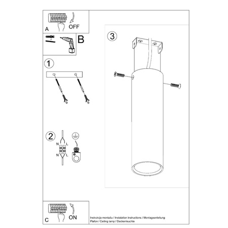 Lampa Sufitowa Oprawa Natynkowa SPOT TUBA GU10 Tubularna Czarna Nowoczesna Lagos Sollux