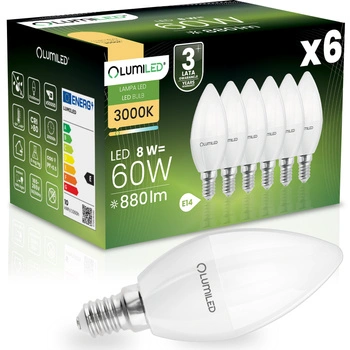 6x Żarówka LED E14 Świeczka B35 8W = 60W 880lm 3000K Ciepła 180° LUMILED