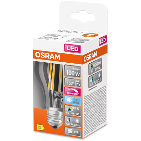 Żarówka LED A60 E27 11W = 100W 1521lm 4000K Neutralna CRI90 300° Filament Ściemnialna SUPERSTAR PLUS CLASSIC Osram