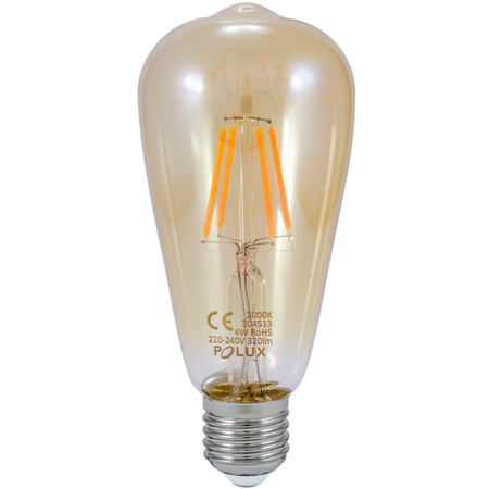 Żarówka LED E27 ST64 4W = 30W 320lm 2000K Ciepła 360° Filament GOLDLUX (Polux)