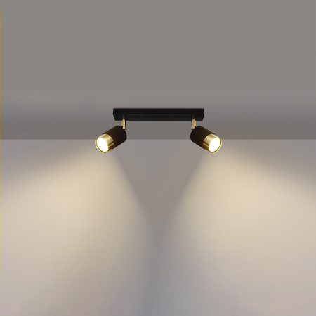 Lampa Sufitowa Oprawa Natynkowa SPOT TUBA Reflektor 2x GU10 Ruchoma Tubularna Czarna Złota Nowoczesna Nero Sollux