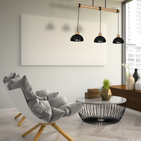 Lampa Wisząca Sufitowa ERIK Czarna Drewniana 3xE27 Milagro