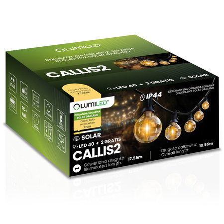 Girlanda Solarna Ogrodowa 40x LED Ozdobne Kuleczki 19,55m 2700K Ciepła + Pilot CALLIS2 LUMILED