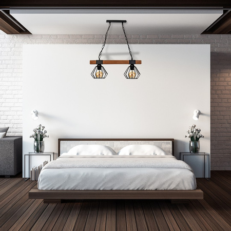 Lampa wisząca ULF 2xE27 60W Drewniana Belka Czarna MLP6192 Milagro Metal + Drewno