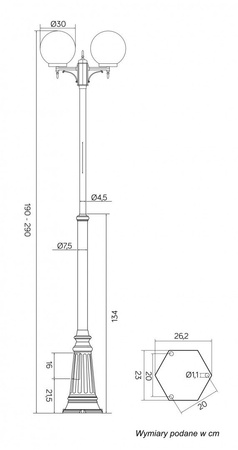 Lampa Ogrodowa Zewnętrzna Słupek LATARNIA E27 Kule Classic OGMWN 2 300 190-290cm czarny Su-Ma