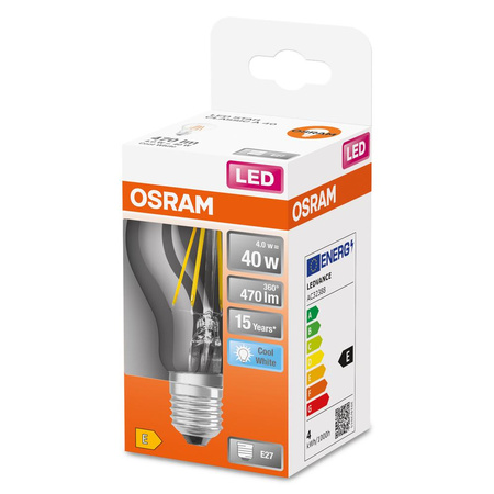 Żarówka LED A60 E27 4W = 40W 470lm 4000K Neutralna 300° Retrofit Filament CLASSIC Osram