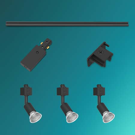 Zestaw Szynowy Lampa Sufitowa Szynoprzewód 1m + 3x Reflektor Szynowy LED GU10 Jednofazowy Czarny EasyLink Tobia Philips