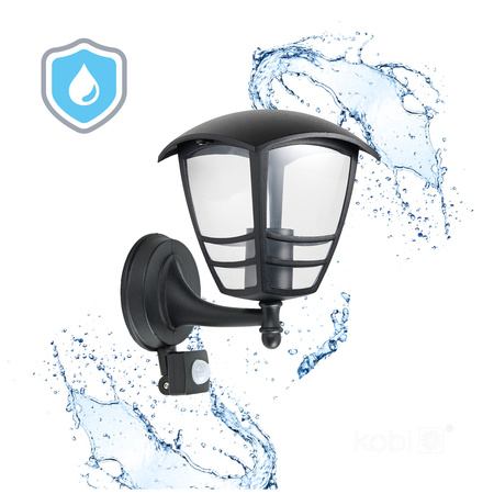 Kinkiet Ścienny Lampa E27 z Czujnikiem Ruchu i Zmierzchu IP54 Czarna Tevio Kobi