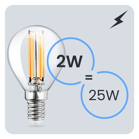 6x Żarówka LED E14 Kulka P45 2W = 25W 249lm 3000K Ciepła 360° FILAMENT LUMILED