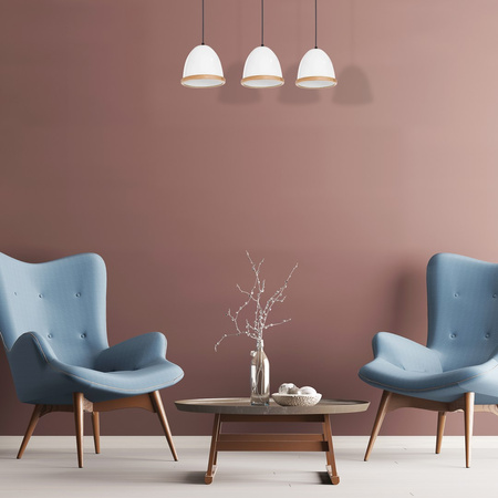 Lampa wisząca STUDIO 3xE27 Klasyczne Klosze Drewniane Wykończenie Biała MLP8850 Milagro Metal + Drewno