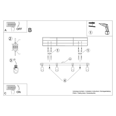 Lampa Sufitowa Oprawa Natynkowa SPOT TUBA Reflektor 4x GU10 Tubularna Czarna Brązowa Skandynawska Fager Sollux