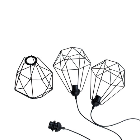 Lampa wisząca BASKET 3xE27 Geometryczny Kształt Loft Czarna Koszyk Diament MLP7215 Metal