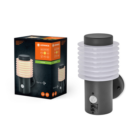 Lampa Ogrodowa Zewnętrzna Kinkiet Elewacyjny LED  9.5W 700lm 3000K IP44 Szary Z Czujnikiem Ruchu i Zmierzchu Endura Ledvance