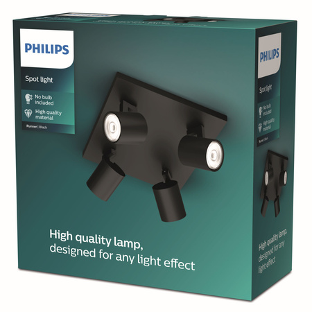 Lampa Sufitowa Reflektor Natynkowy 4x GU10 Czarna Runner Philips