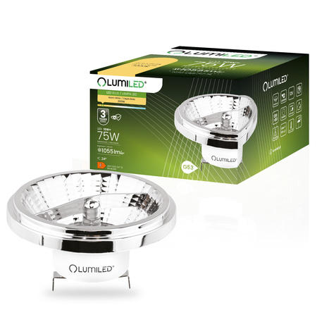 Żarówka LED G53 AR111 10W = 75W 1055lm 3000K Ciepła 24° 12V AC/DC Srebrna LUMILED