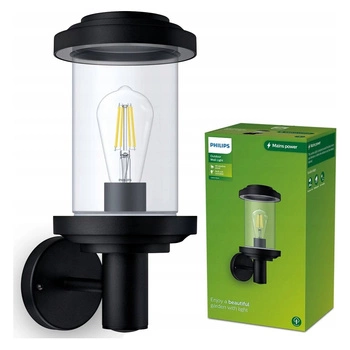 Kinkiet Ogrodowy Lampa Elewacyjna Zewnętrzna E27 Czarna Listra Philips