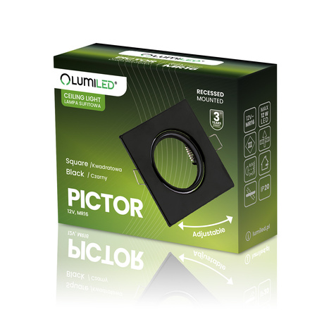 Oprawa HALOGENOWA Podtynkowa Ruchoma Kwadrat PICTOR Czarna Blacha MR16 GU10