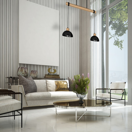 Lampa Wisząca Sufitowa ERIK Czarna Drewniana 2xE27 Milagro