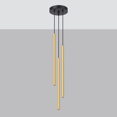 Lampa Sufitowa Wisząca Zwis 3x G9 Tuba Żyrandol Tubularna Złota Połysk Nowoczesna Pastelo Sollux